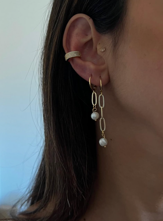 CHAIN SINGLE PEARL EARRING
